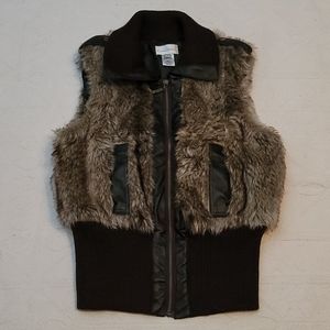 VTG vest Costa Blanca Y2K faux fur brown leather fuzzy sz Medium